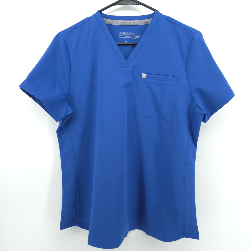 Fabletics Women Scrub Top V-Neck M Blue Performance Medical Nurse TS2500506-4795
